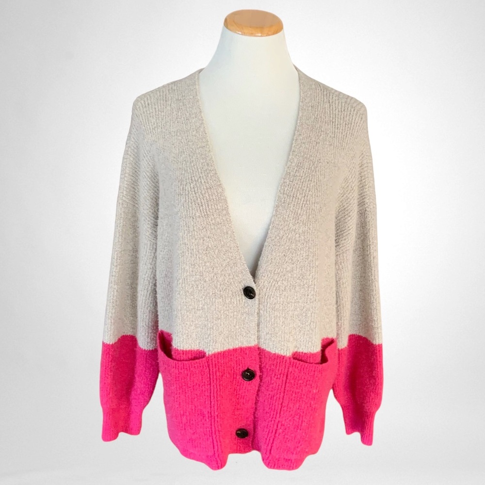 Anthropologie See U Soon Oversized V-Neck Colorblock Cardigan Long Sleeves